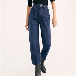 Free People Pleated Straight-Leg Jeans